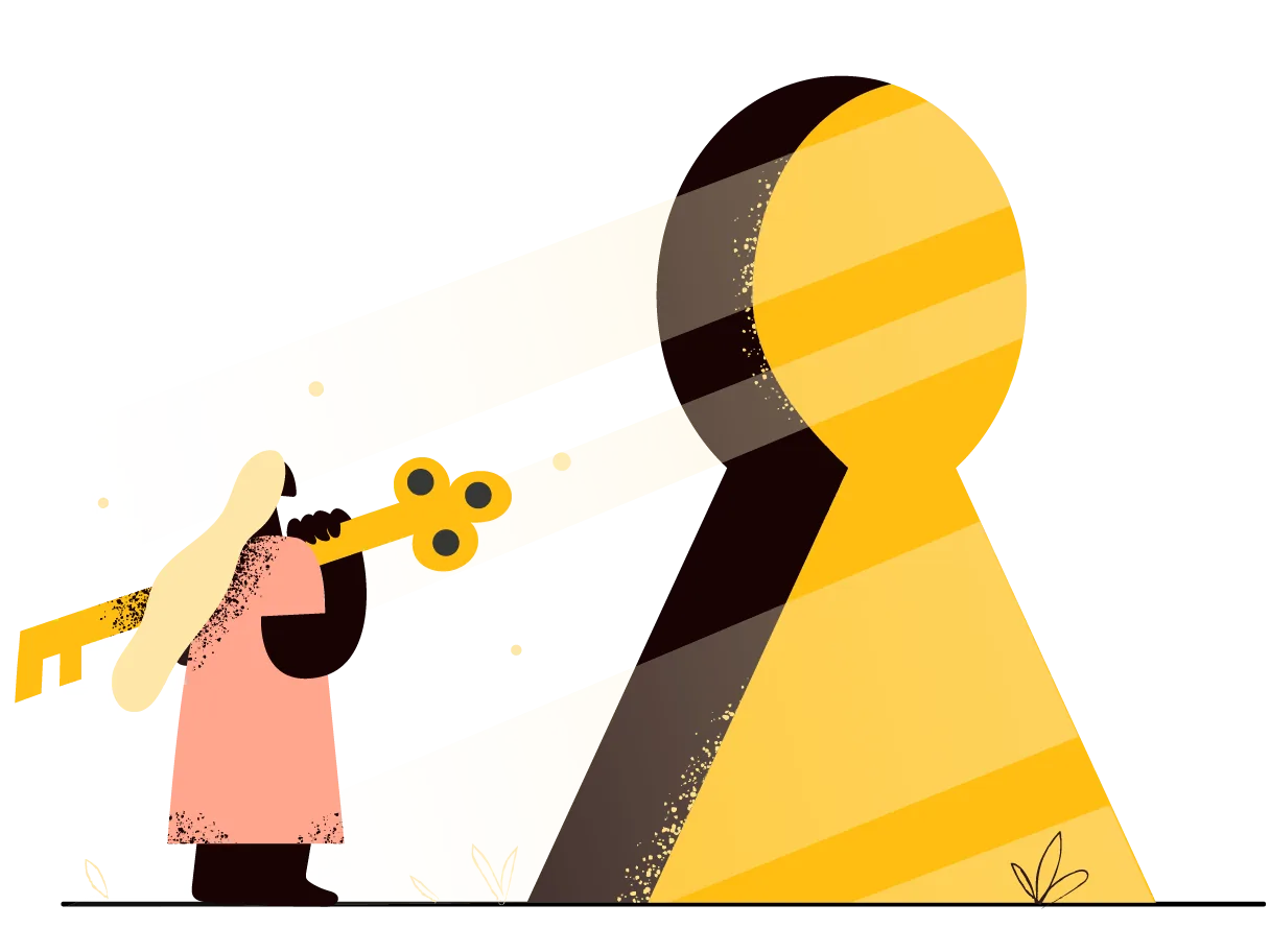 Illustration of a person opening a giant keyhole with an oversized key