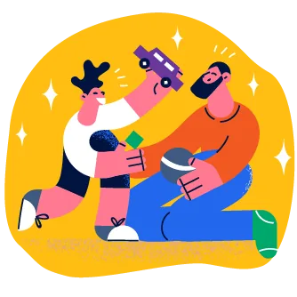 Illustration of an adult and a child playing with toys on the floor