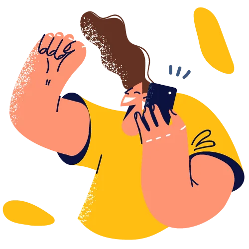 Illustration of a person smiling while talking on a mobile phone